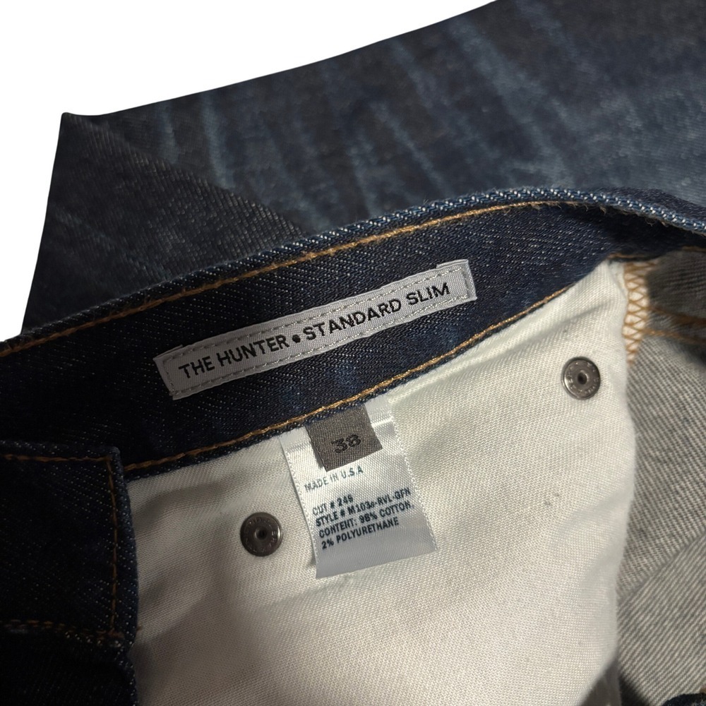 SMN Denim Selvedge Jeans The Hunter Standard Slim Sz 38x28 Dark Wash Distressed - Picture 7 of 8